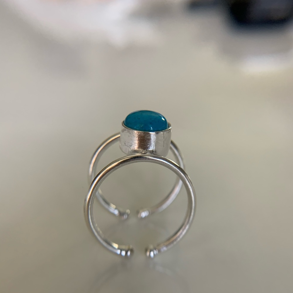 Turquoise stone silver color adjustable ring